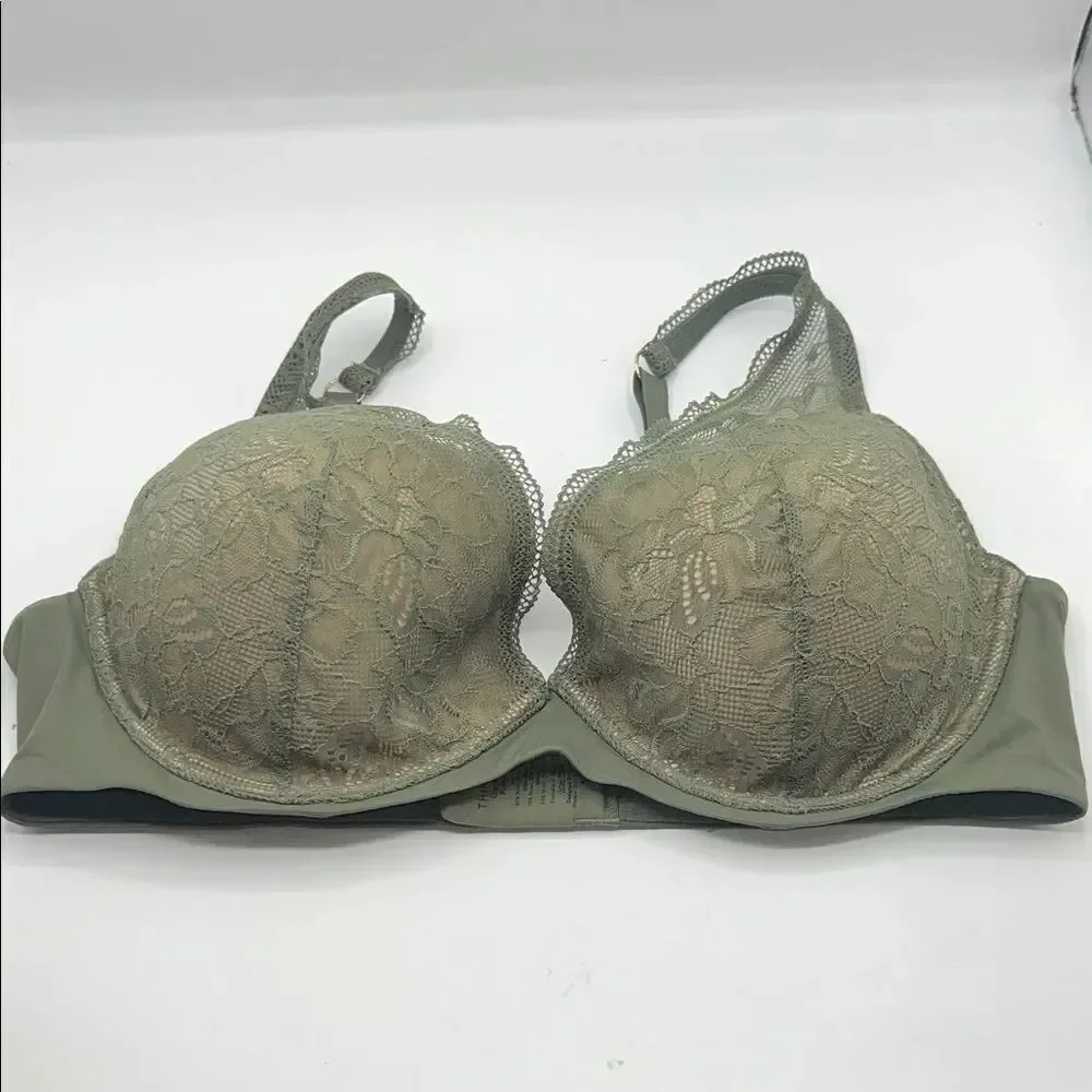 THIRDLOVE Olive Green Graphic Lace Plunge Bra-40D